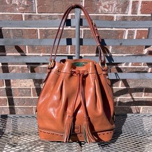 Dooney & Bourke Tan Leather “Florentine” Bucket Bag 11” x 11”